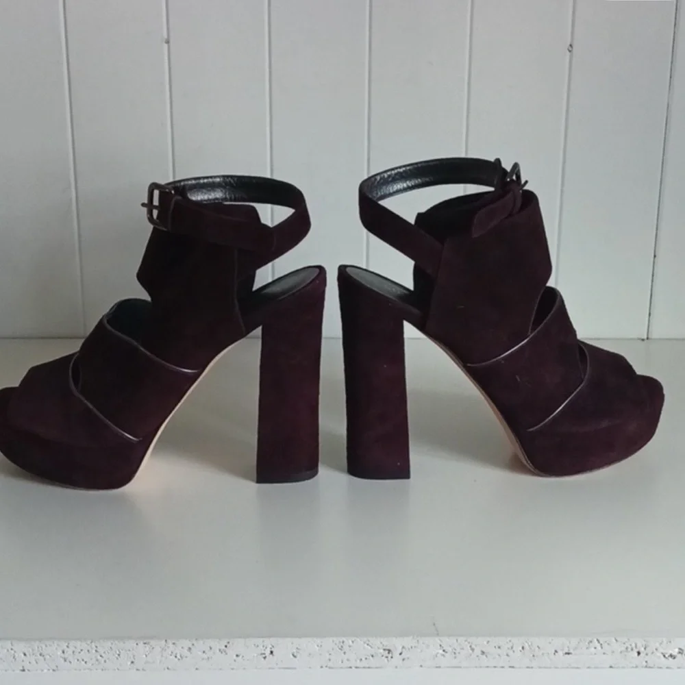 Women's Suede Platform Sandal Heels in Deep Burgundy Stuart Weitzman